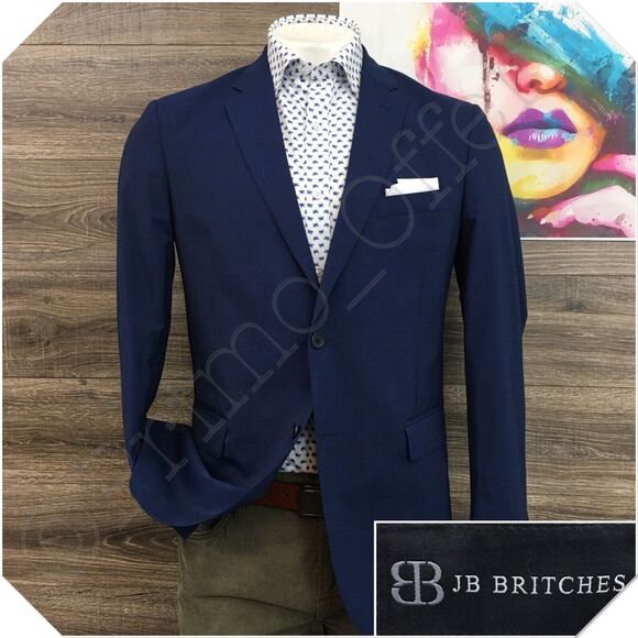 JB BRITCHES Mens Blazer Sport Coat‎ Casual Jacket Size 42L Blue Wool Suit